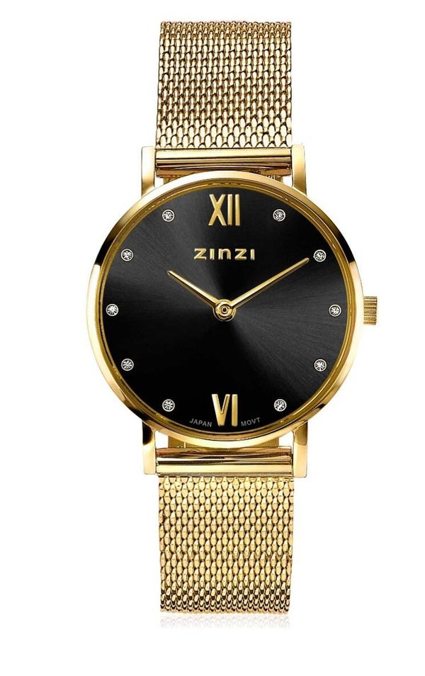 ZINZI horloge Lady Watch Zwarte/Zirconia  Wijzerplaat goudkleurige ZIW643