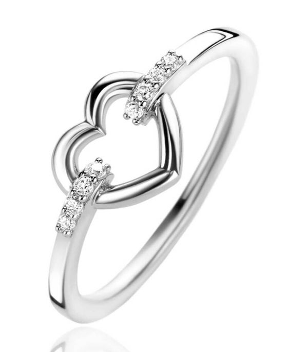 ZINZI zilveren Hart  Ring  witte zirconia's Zir1755