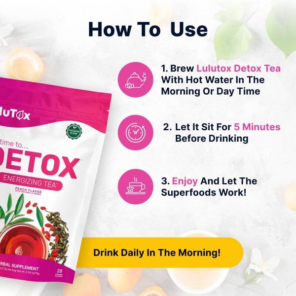 Originele LULATUX Detox Tea - Slimming Tea with Dandelion and Ginseng to Support Goals for Detox Cleanse, Flat Belly, Bloating, Healthy Weight and Digestive Health - Women & Men - Peach Flavor (28 Servings