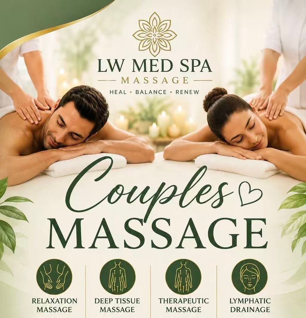 Couples massage in Lake Nona at LW Med Spa Massage for relaxation, stress relief and wellness.