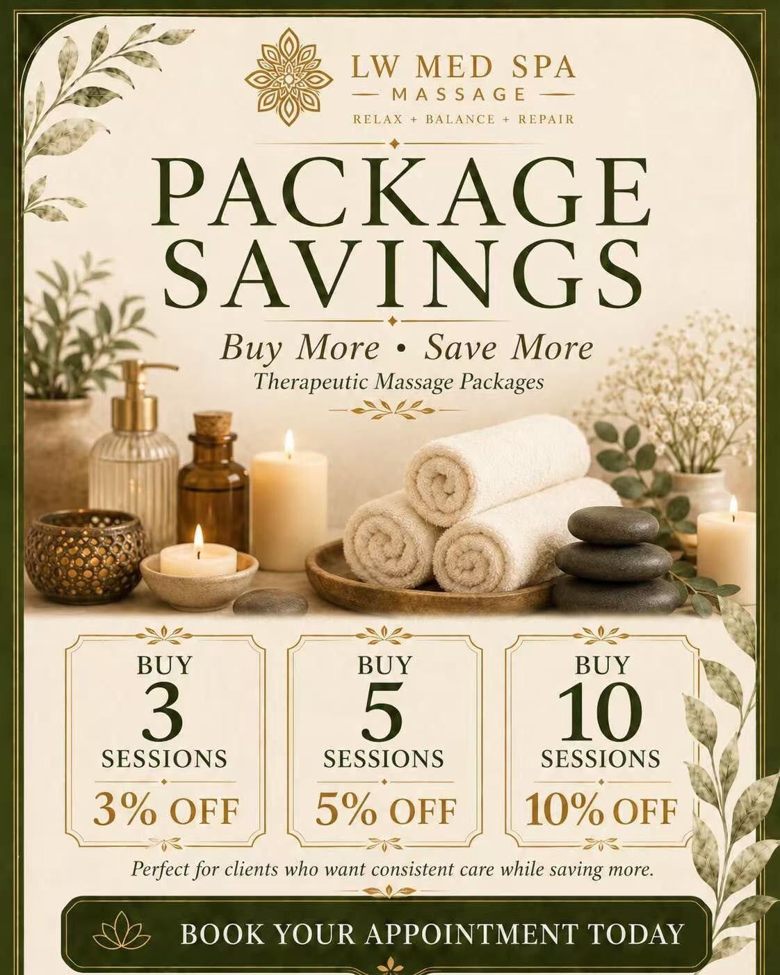 Therapeutic massage package savings in St. Cloud FL with multi-session massage packages serving Lake Nona Kissimmee and Sanford
