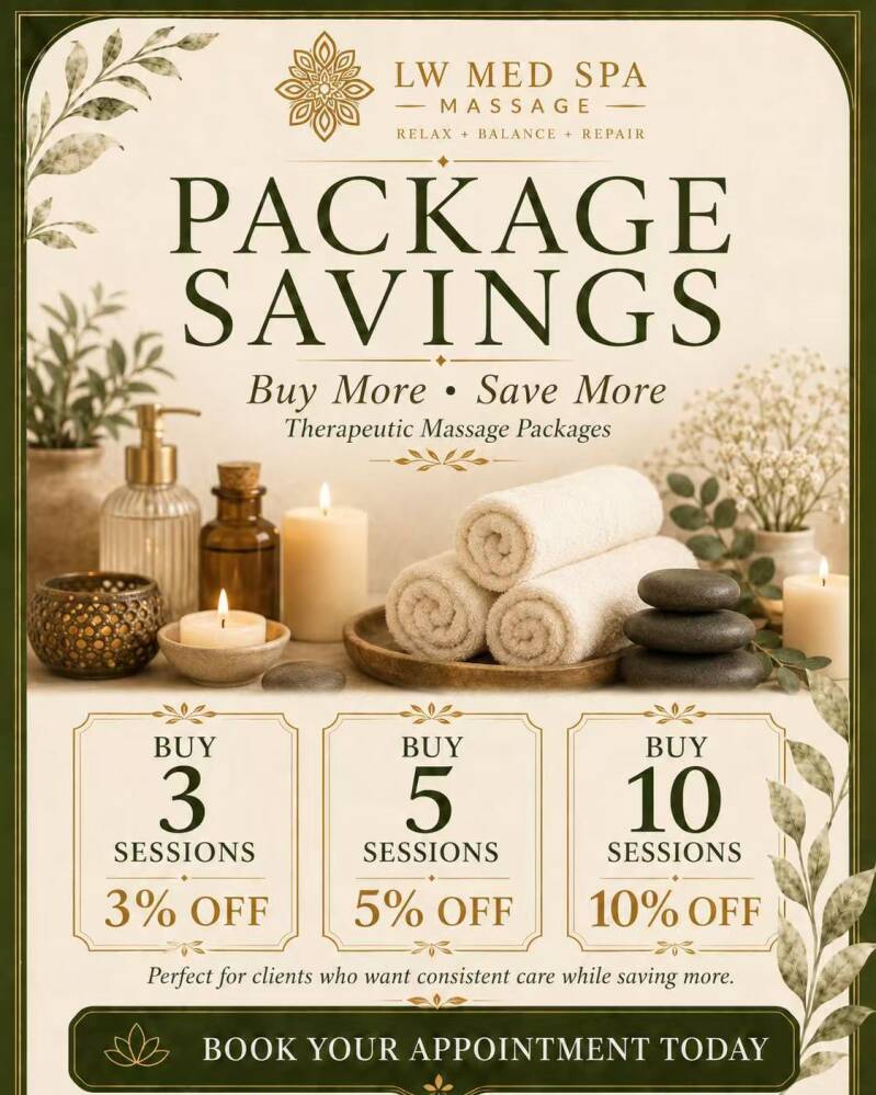 Therapeutic massage package savings in St. Cloud FL with multi-session massage packages serving Lake Nona Kissimmee and Sanford