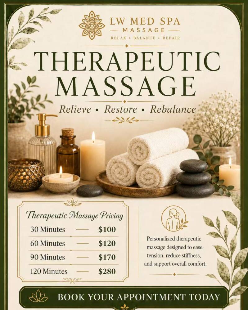 Therapeutic massage pricing in St. Cloud FL for muscle tension back pain and customized massage near Kissimmee and Lake Nona