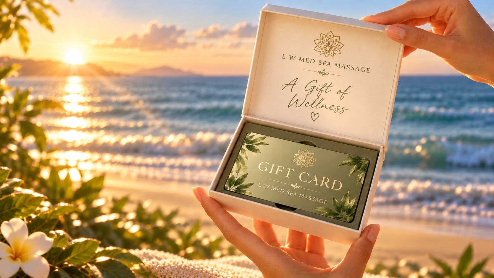 Wellness gift card for massage, facial, and lymphatic drainage services at L W Med Spa Massage in St. Cloud, FL.