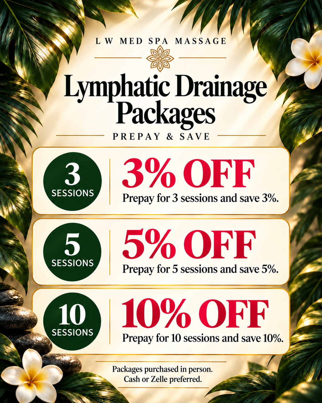 Lymphatic drainage massage package savings in St. Cloud, FL for post-op recovery, swelling support and multiple-session care at LW Med Spa Massage