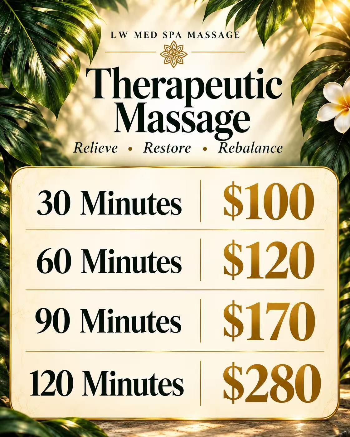 Therapeutic massage pricing in St. Cloud FL for muscle tension back pain and customized massage near Kissimmee and Lake Nona