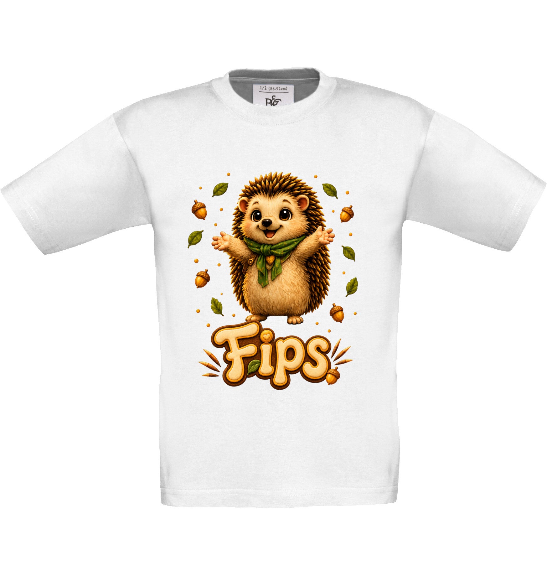 Weißes Hoofphysics Kids T-Shirt mit Fips Blumen, Mondzeichen und goldenem Namensschriftzug.