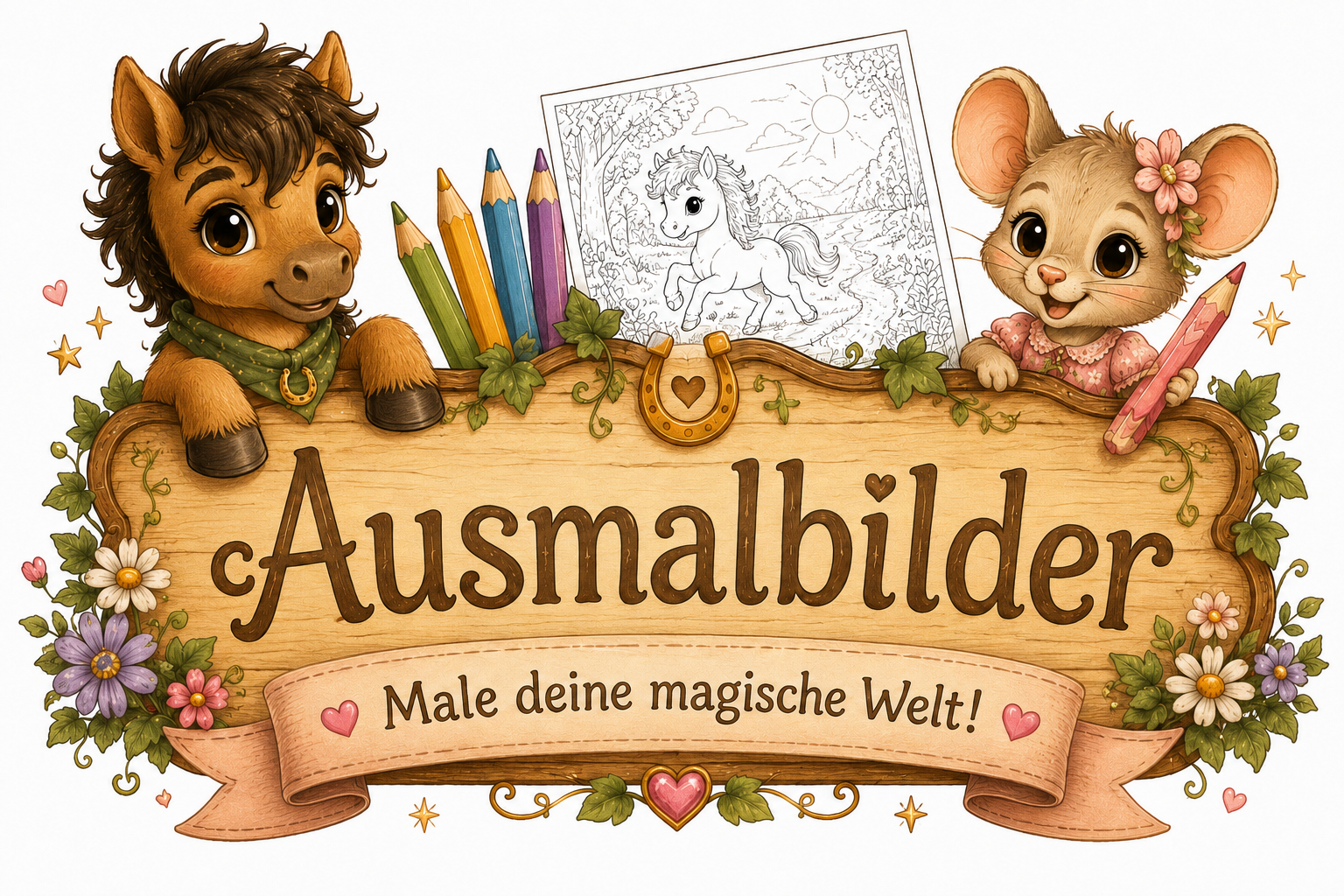 - Hoofphysics Kids Ausmalbilder – Milo und Pippa mit Malvorlage und Buntstiften zum kreativen Ausmalen