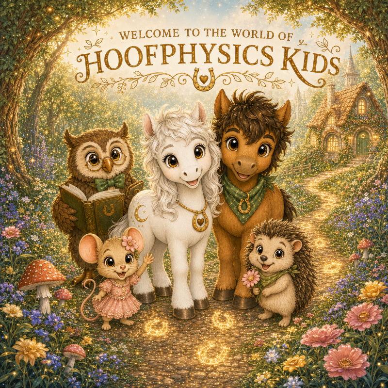 Liv, Milo, Professor Owl, Pippa and Fips welcome young readers to Goldhain, the magical world of Hoofphysics Kids.