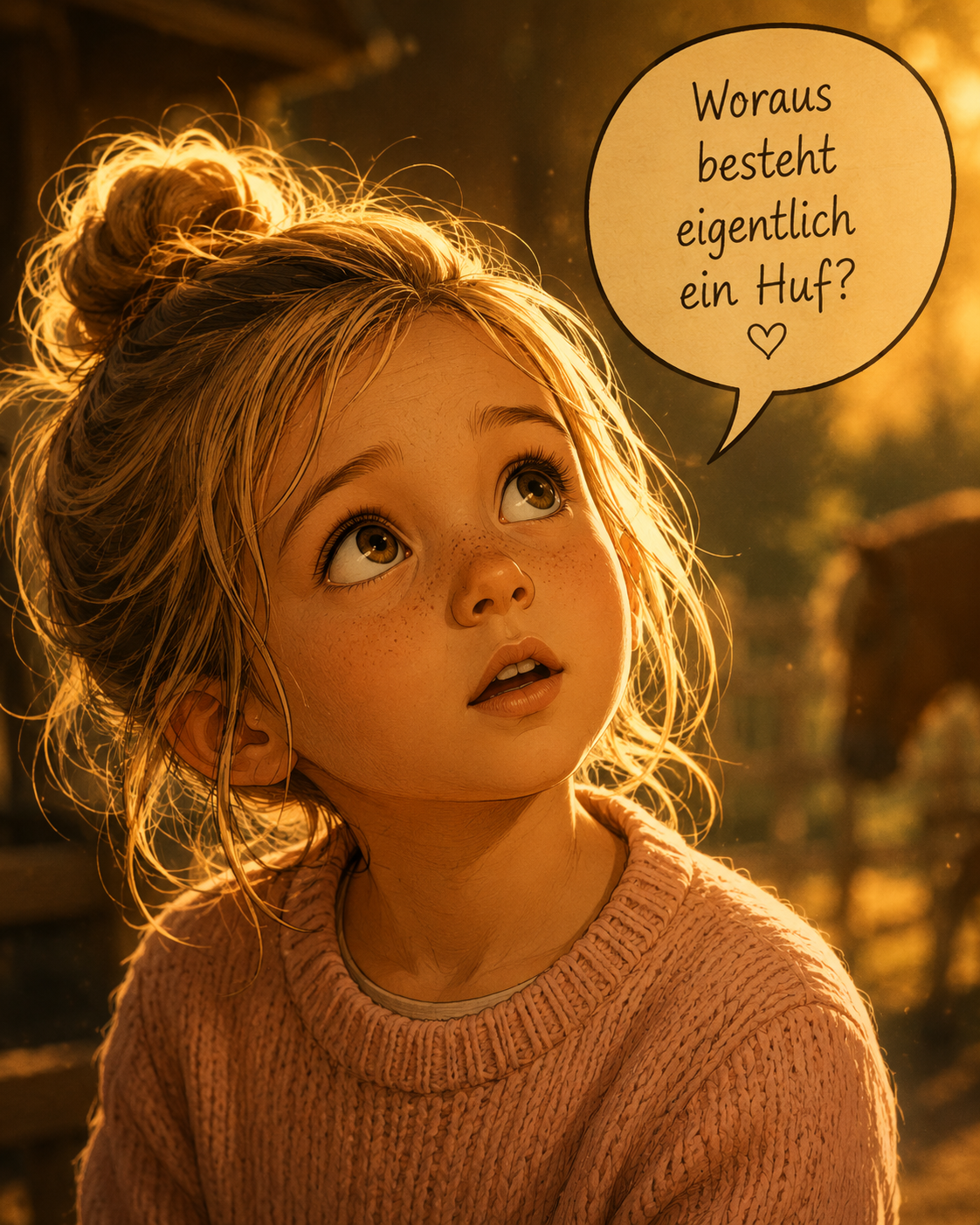 Kind stellt die Frage „Woraus besteht eigentlich ein Huf?“ – Ausgangspunkt für die kindgerechte Hufwissen-Welt von Hoofphysics Kids