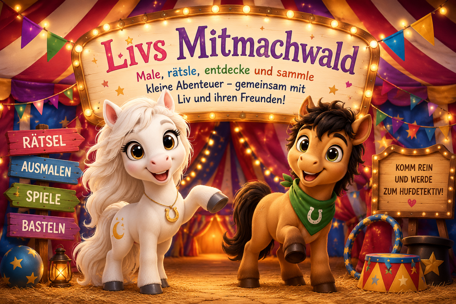 Livs Mitmachwald – Liv und Milo laden Kinder zu Rätseln, Ausmalbildern, Spielen und Bastelabenteuern rund um Pferde und Hufwissen ein