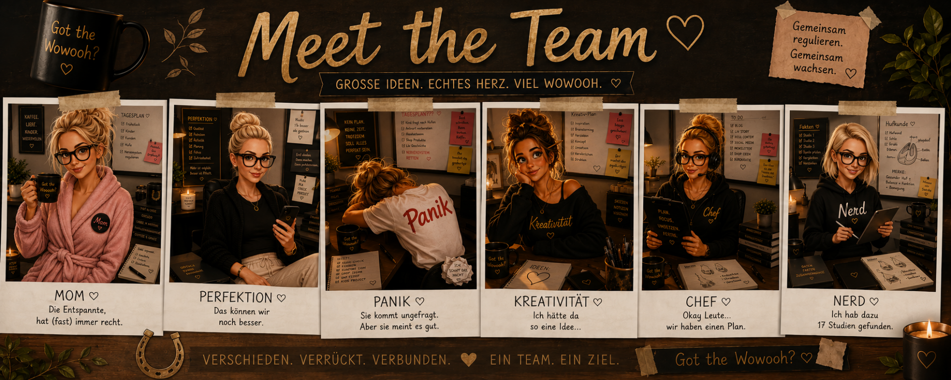 Meet the Team – humorvolle Darstellung verschiedener Rollen und innerer Stimmen bei der Entwicklung von Hoofphysics Kids