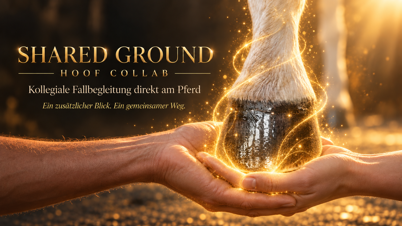Shared Ground Hoof Collab – Pferdehuf in zwei Händen als Symbol für kollegiale Fallbegleitung und gemeinsames Fachwissen direkt am Pferd