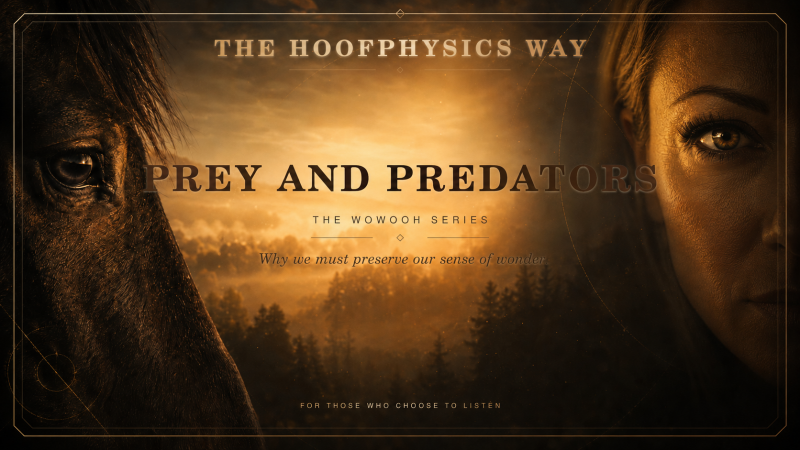Close-up of a horse and a woman facing each other at sunset for the Hoofphysics Wowooh story “Prey and Predators” about trust between prey and predator.