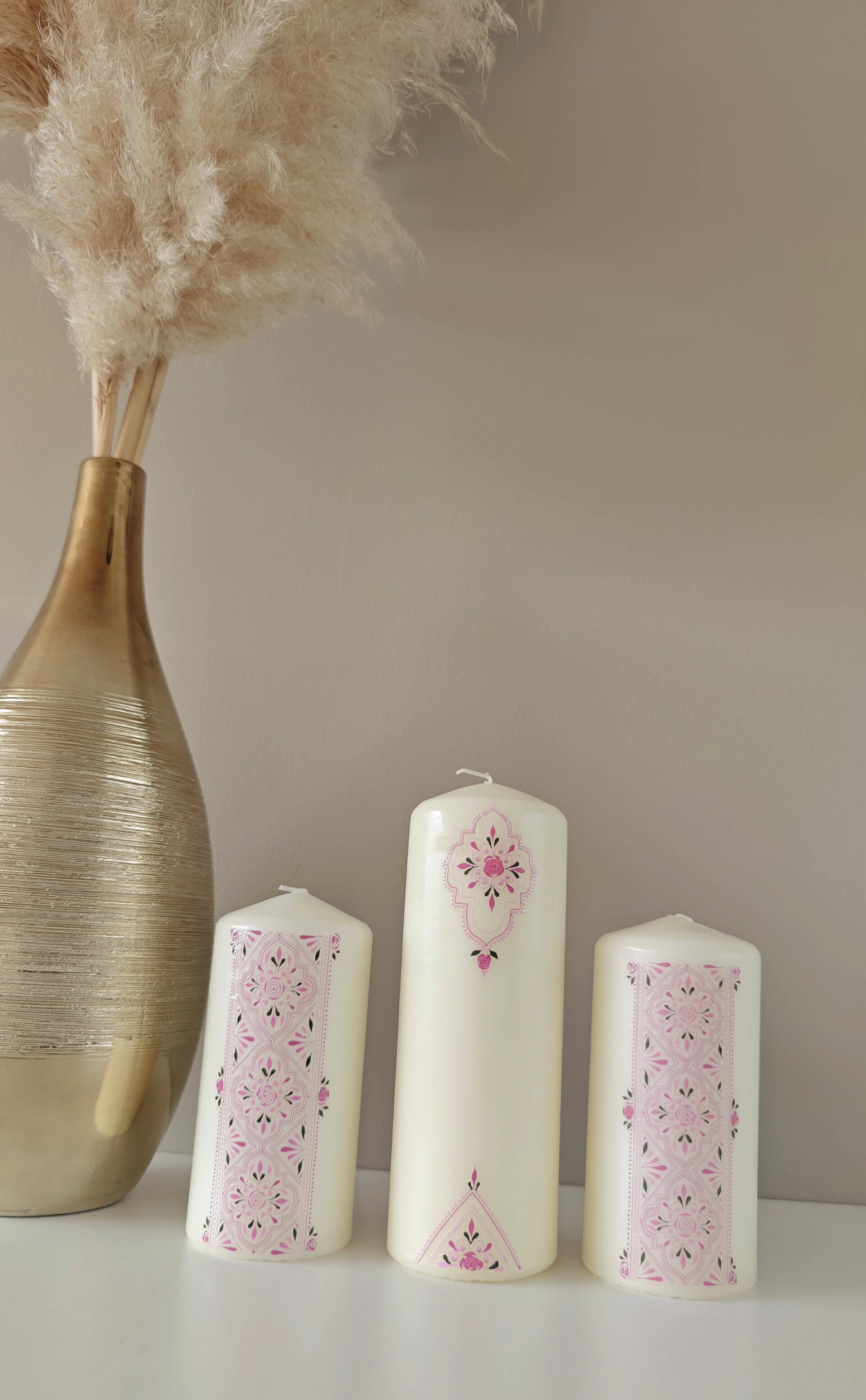 3-delige kaarsenset roze