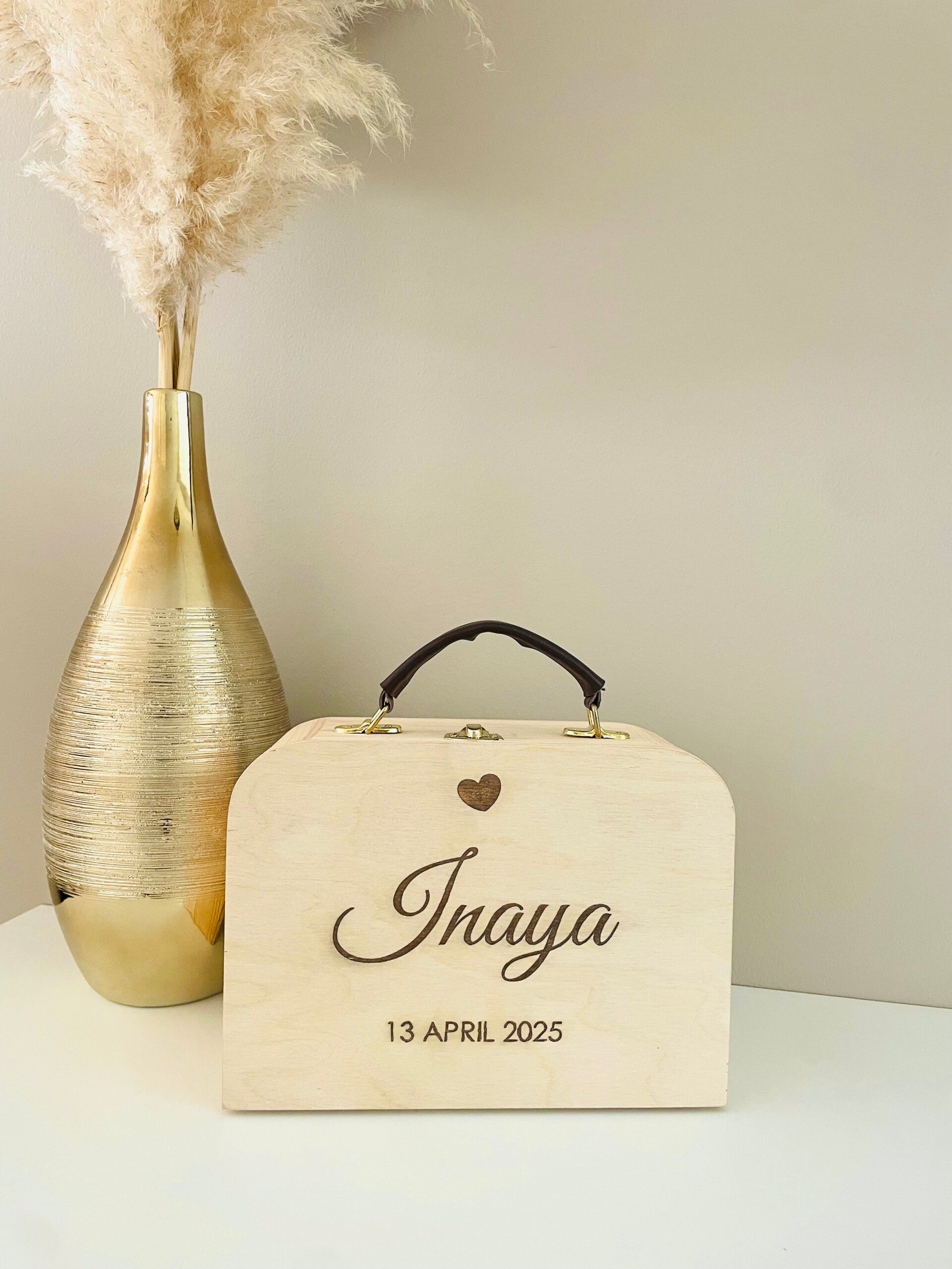 Grote houten koffer - gepersonaliseerd