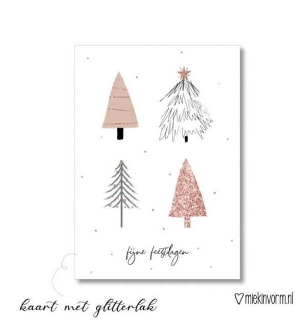 Ansichtkaart met glitterlak-Fijne Feestdagen