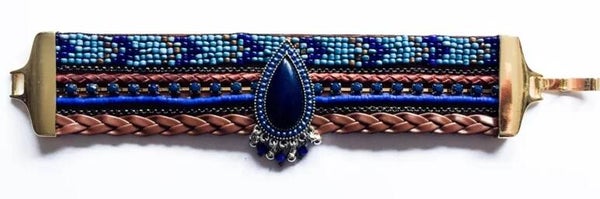 Boho armband blauw/bruin