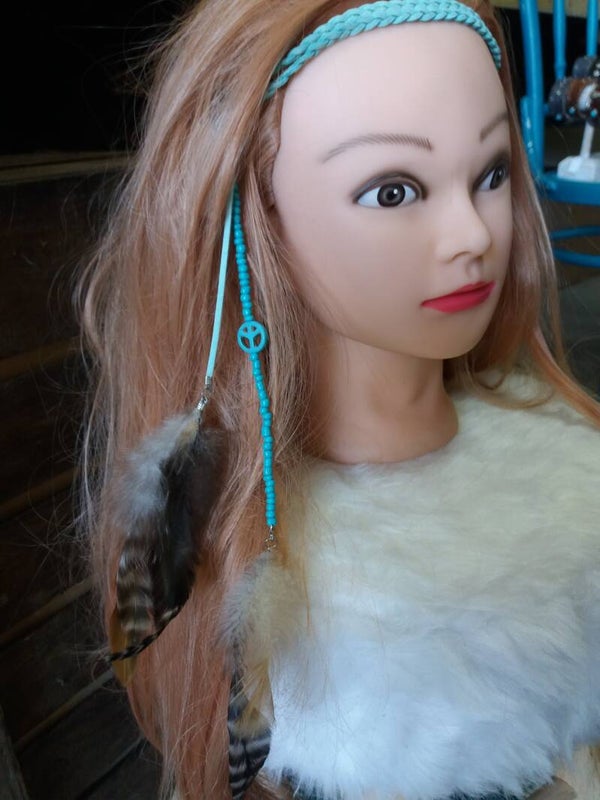 Haarband veren Turquoise 