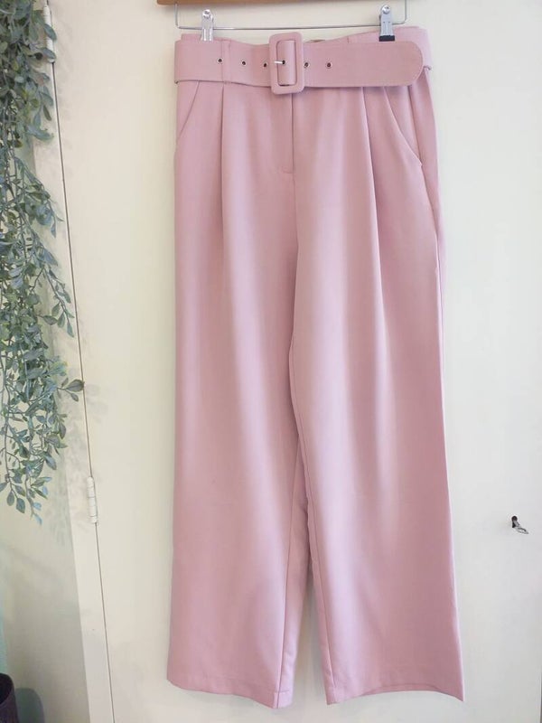 Pantalon met riem poeder roze