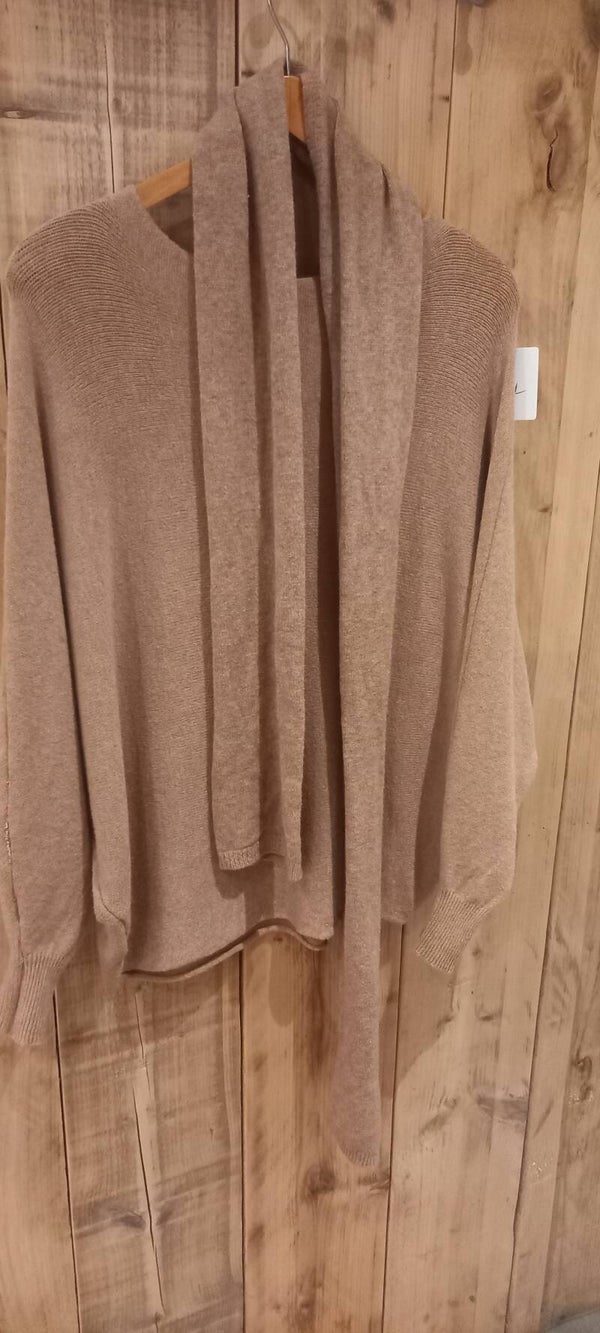 Vleermuismouw Truitje met sjaal - Zand