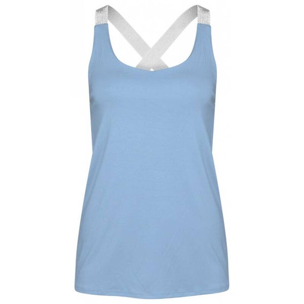 Top met glitterband blauw