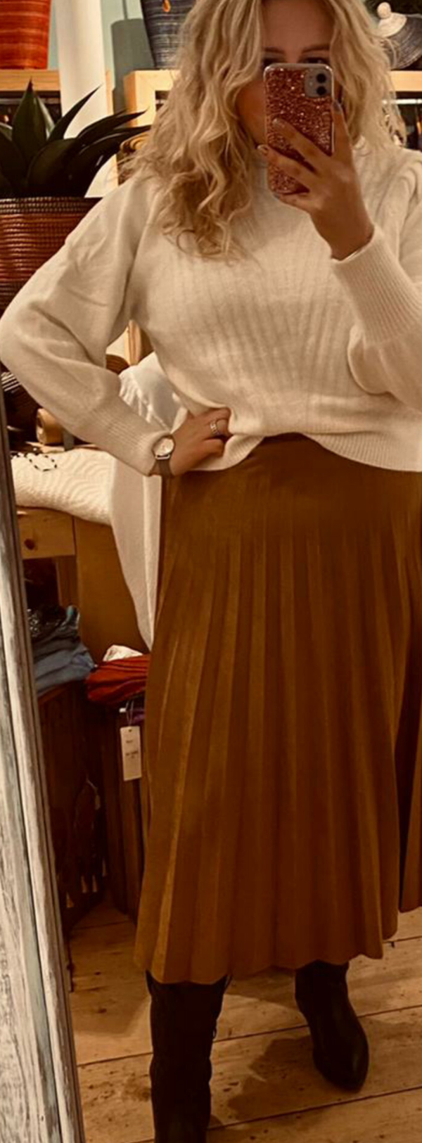 Plissé rok camel