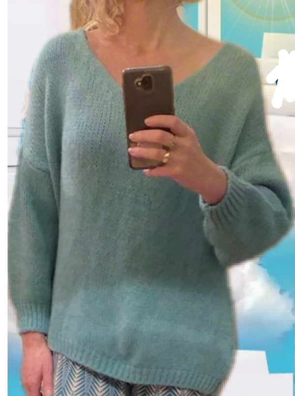 V-hals trui turquoise
