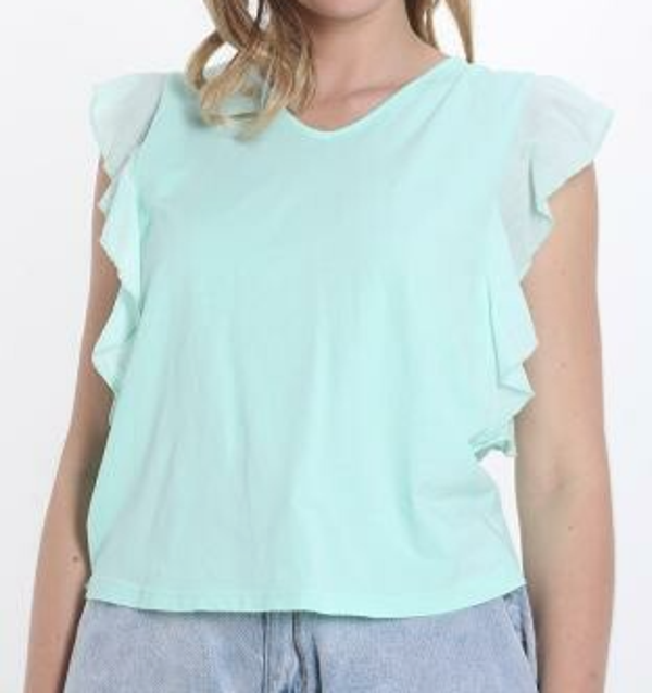 Volant top zeegroen
