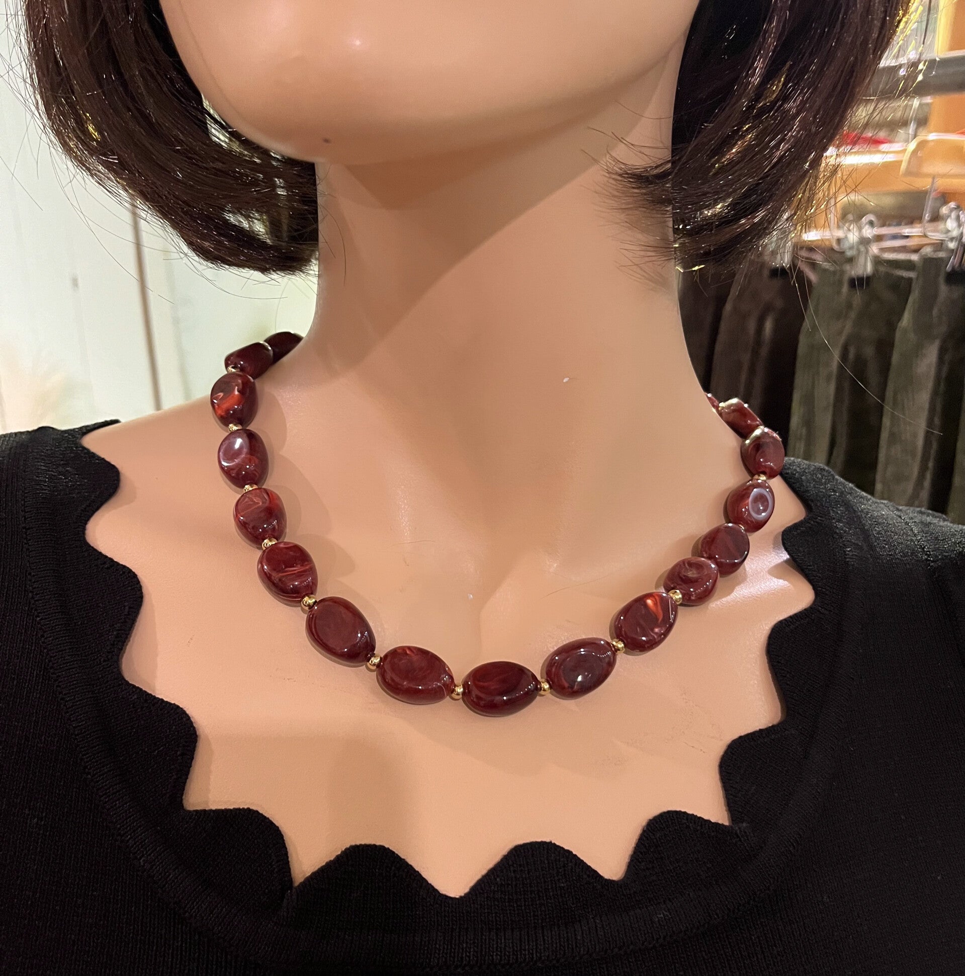 Ovalen Kralenketting - Bordeaux