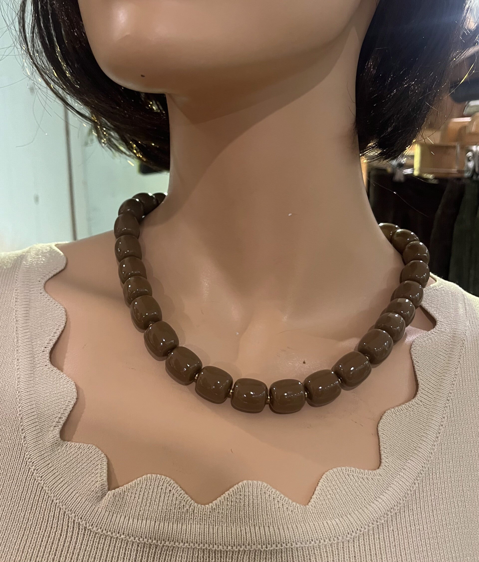 Square Kralen Ketting - Bruin