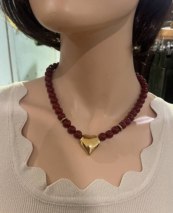 Harten Kralen Ketting - Bordeaux