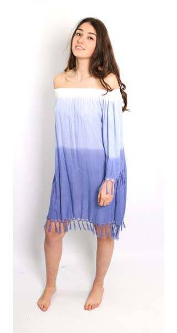 IbizaFlower tuniek met franjes blauw/paars