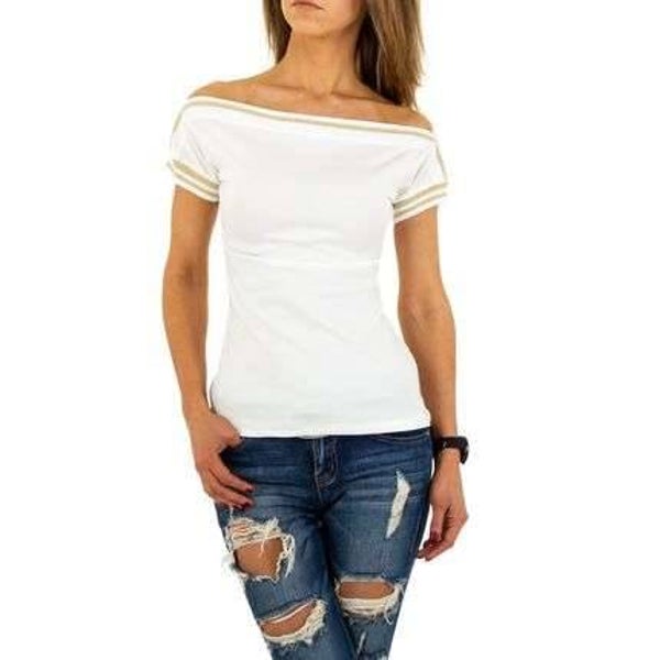Witte top met zilveren streep