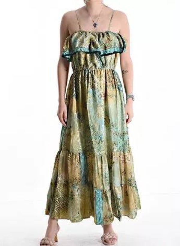 Off- Shoulder Maxijurk - Groen
