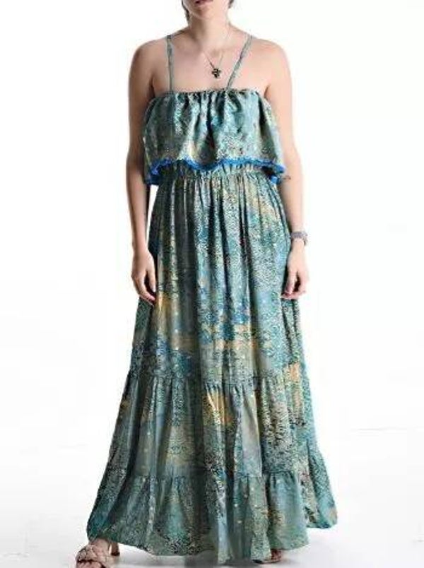 Off- Shoulder Maxijurk - Turquoise