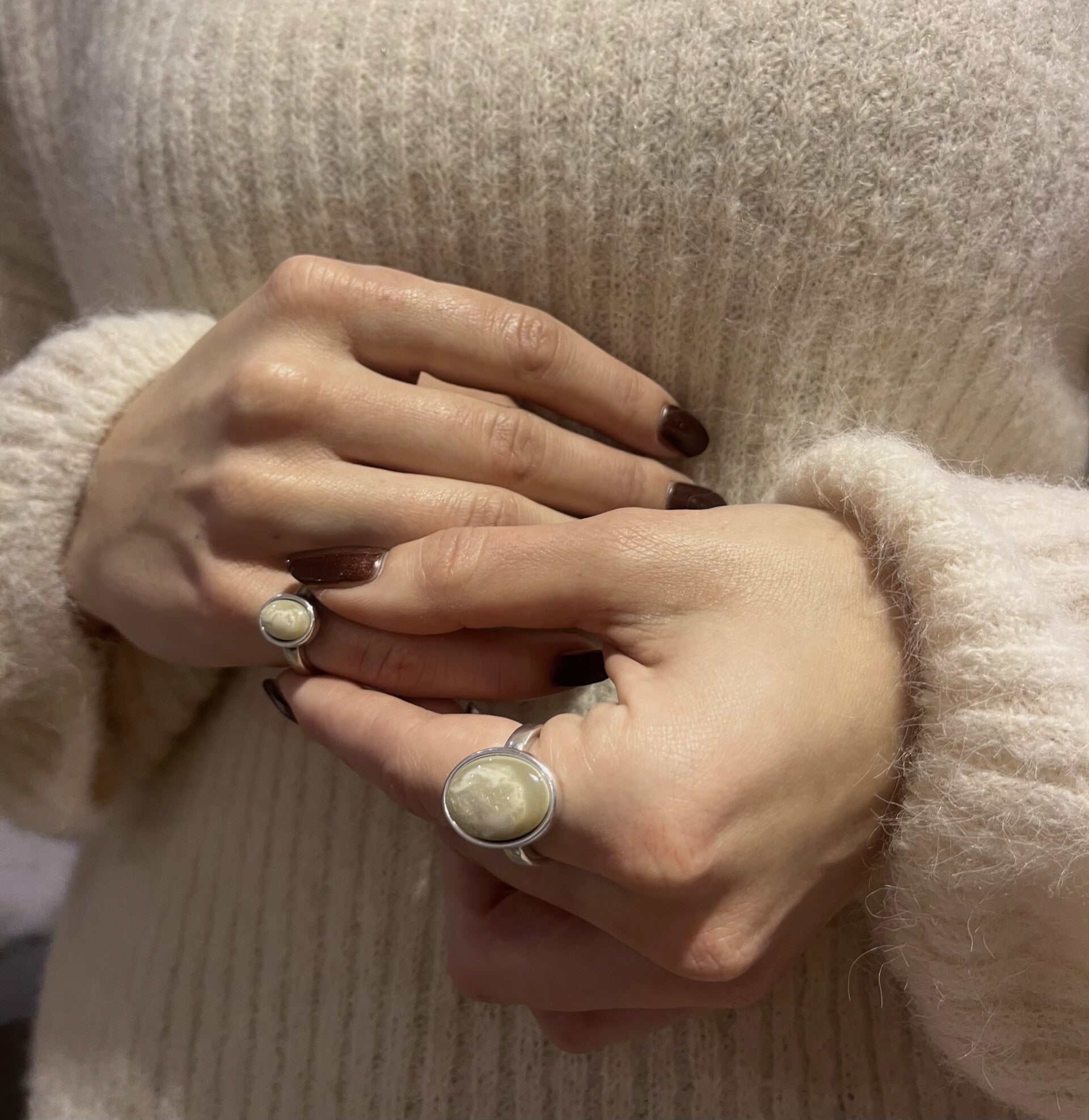 Zilveren ring Qoss - Creme