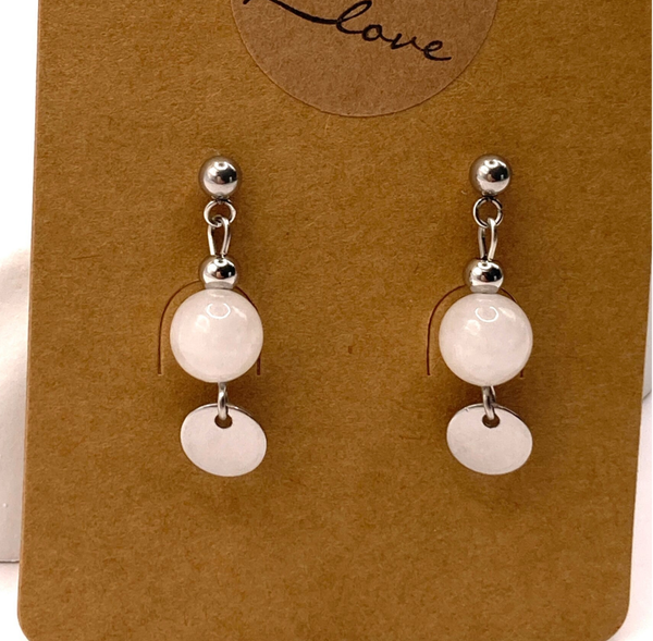 Ohrringe mit Weißer Jade &  Edelstahl
