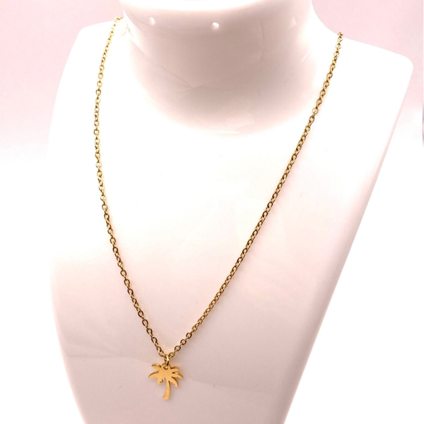 Halskette mit 18k IP-vergoldetem Edelstahl / Anhänger Palme