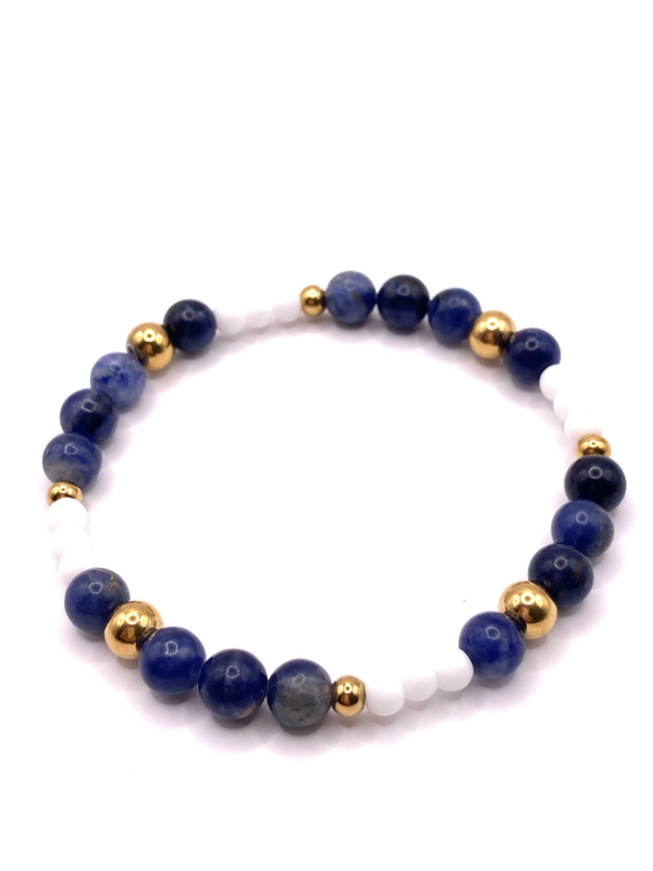 Flexibles Armband mit Sodalith Edelsteinen & 18k IP-vergoldetem Edelstahl