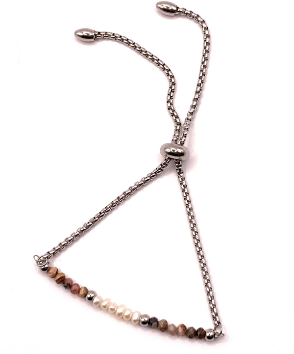 Slider-Armband mit Lepidolith, Süßwasserzuchtperlen & Edelstahl