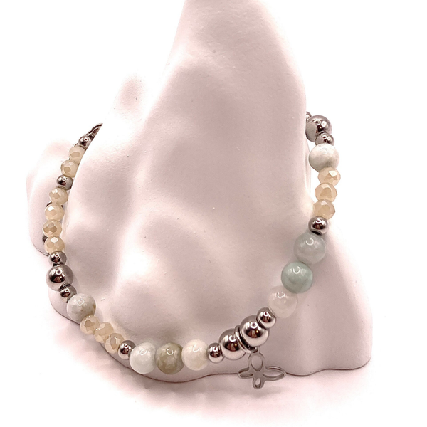 Armband mit Jadeit, facettierten Glasperlen & Edelstahl