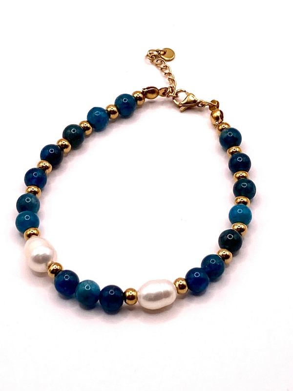 Armband mit Apatit & 18k IP-vergoldetem Edelstahl sowie Süßwasserzuchtperlen
