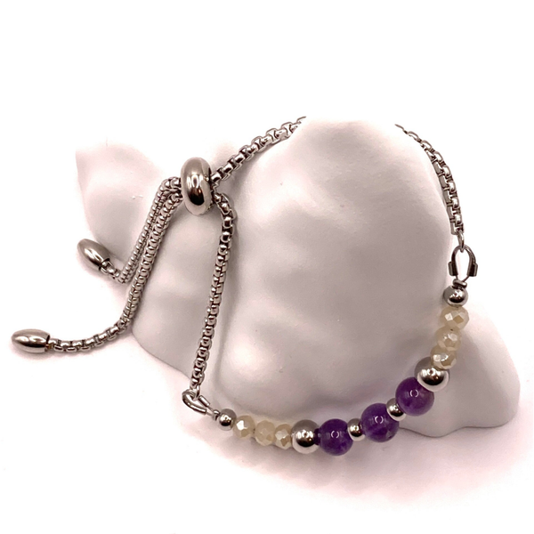 Slider-Armband mit Amethyst & Edelstahl