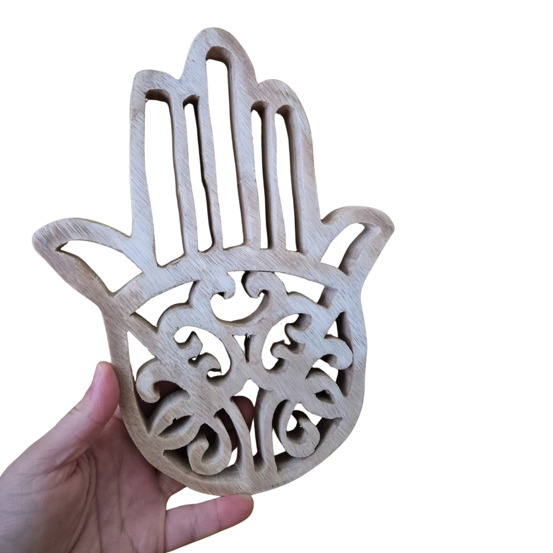 Hamsa hand houtsnijwerk - 25 cm