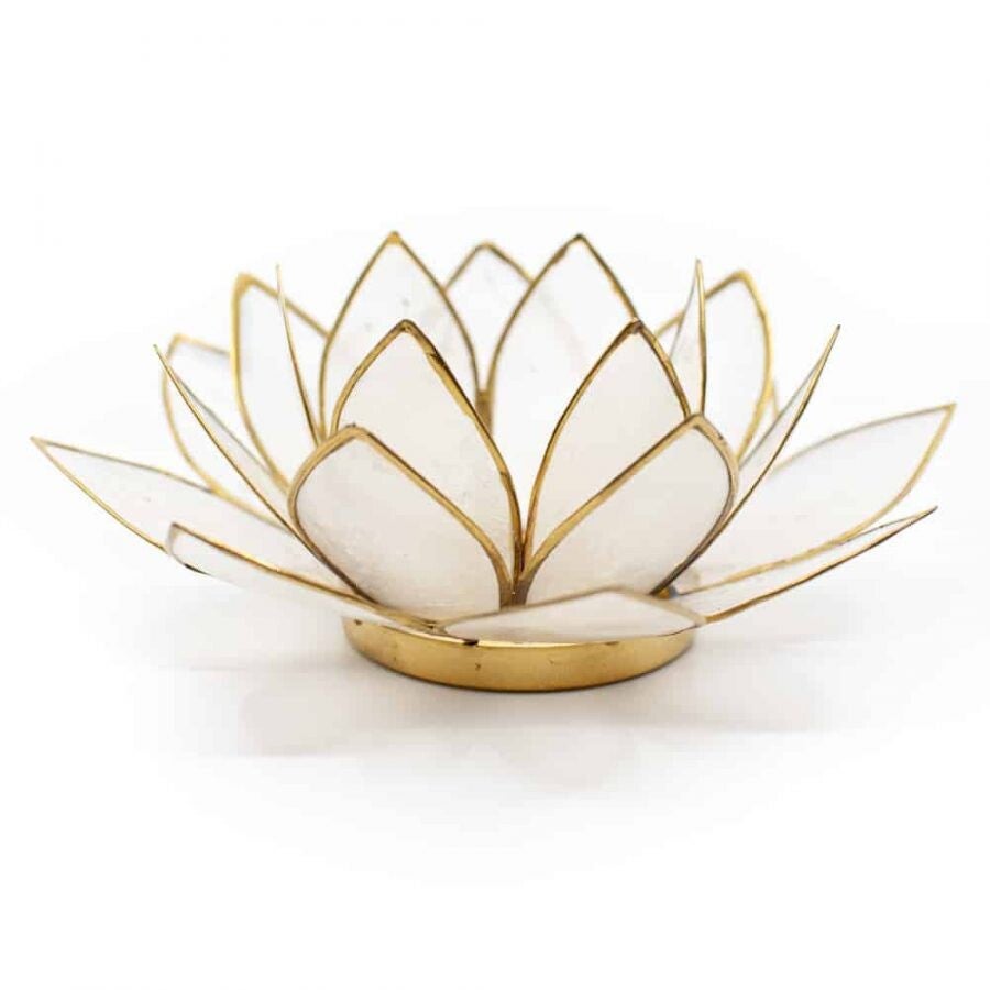 Lotus waxinelichthouder - naturel/goud 13,5 cm