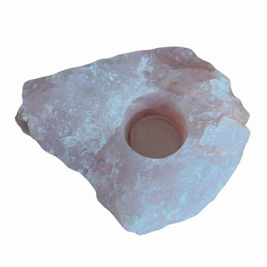 Rozenkwarts waxinelichthouder ruw - ca 1800 gram