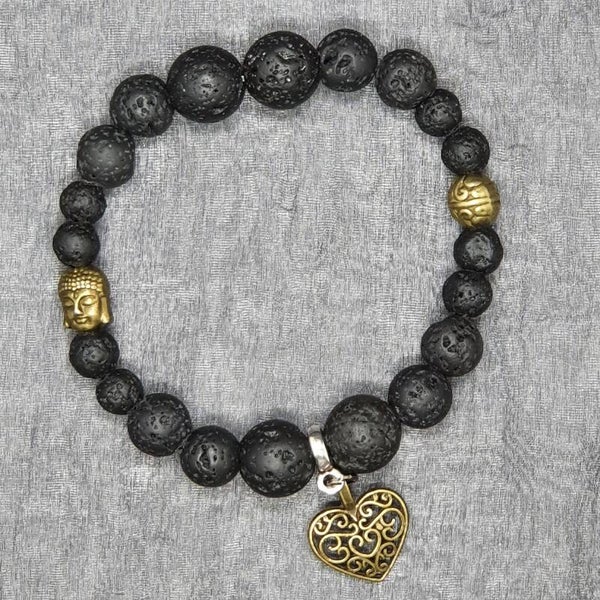 Lavasteen met Boeddha, hart en Tibetaanse balletjes