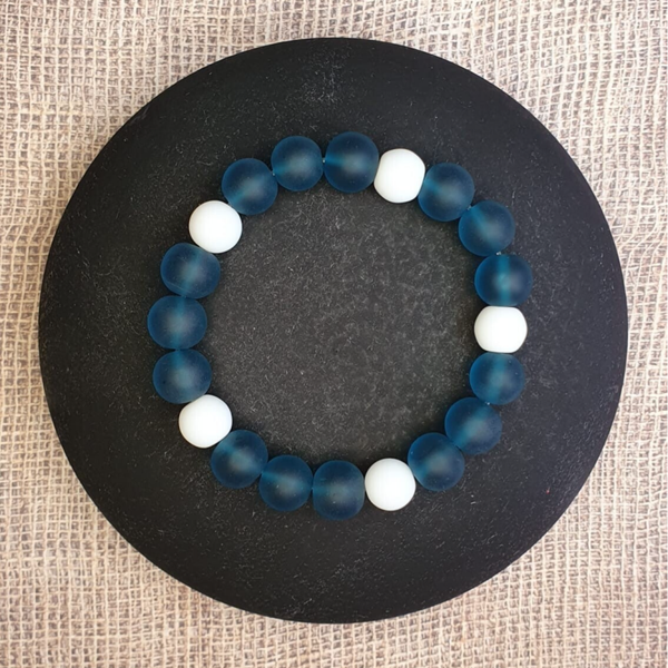 Frosted glas in petrol en wit