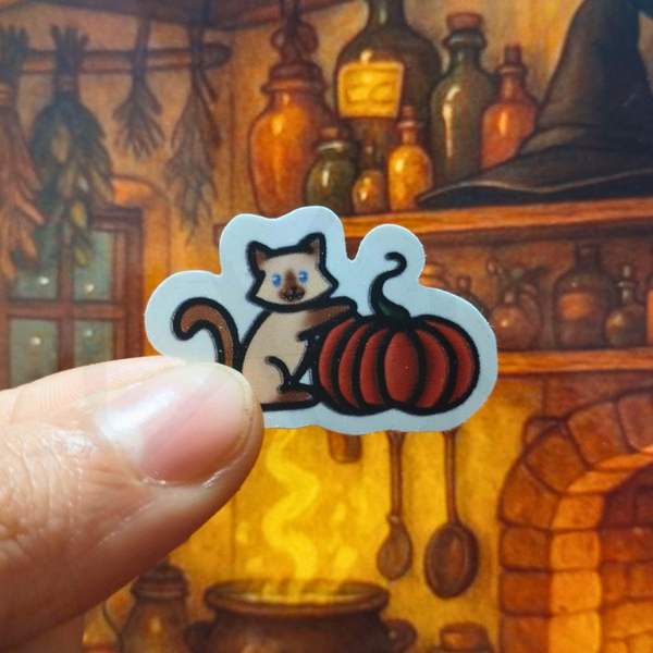 Mini sticker chat citrouille Halloween – 4 variantes de pelage – sticker chat mignon automne 4 x 2,5 cm